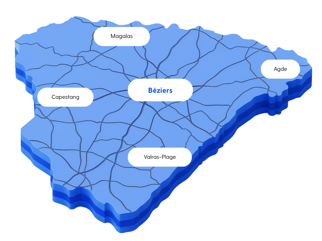 Carte 3D des zones d'intervention